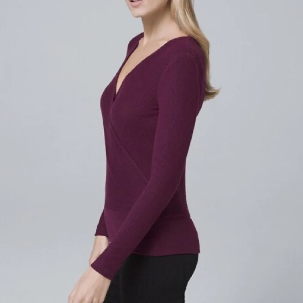 NWT White House Black Market PlumTwisted Surplice Knit Top - Picture 2 of 11